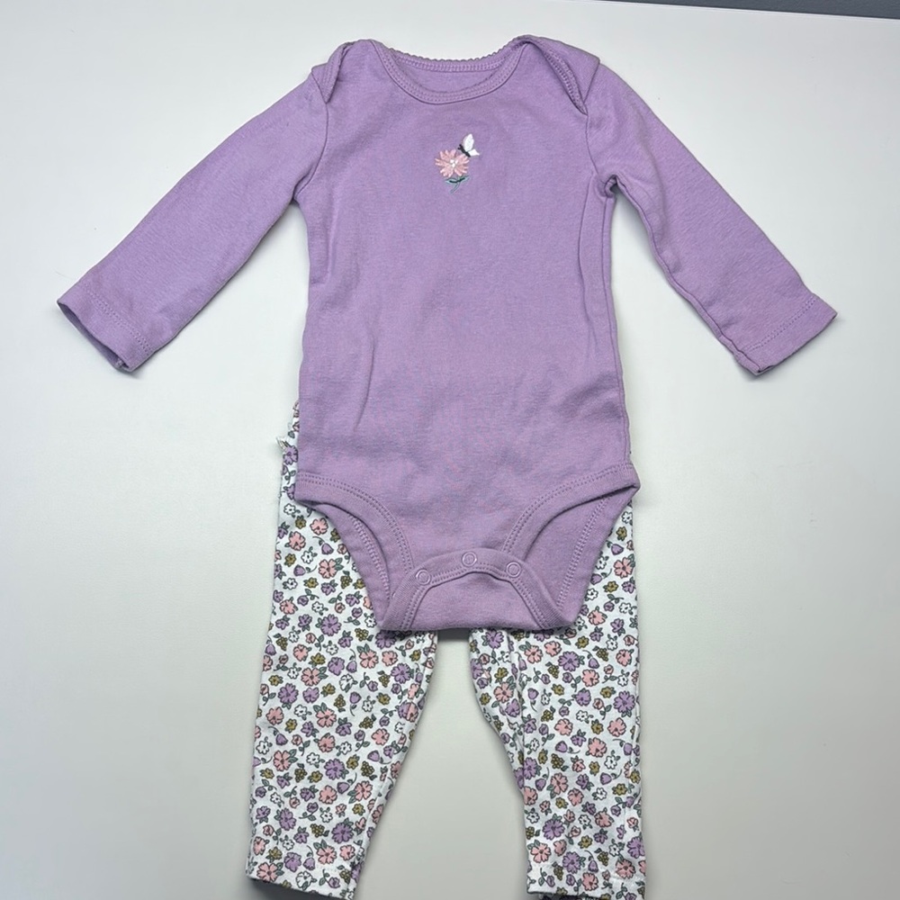 Carter’s Purple Floral Baby Outfit With Ruffle Butt- 3-6 Month